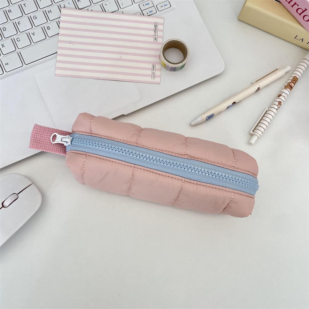 New Solid Color Pen Bag Large Capacity with Handle Pencil Case Soft Gift Stationery Bag Students Supplies