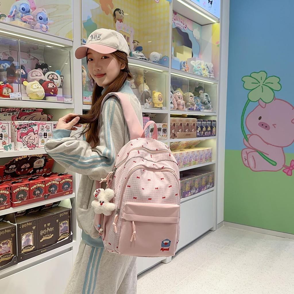 Słodki plecak w stylu japońskim z kokardą: Lekka, wodoodporna torba na ramię dla uczniów szkół średnich i ponadgimnazjalnych.