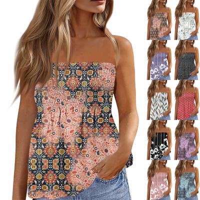 Tube Tops For Women,Cute Sexy Off Shoulder  Print Sleeveless T-Shirt