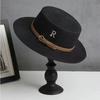 Straw Hat Female Couple Summer Vacation Seaside Rhinestone Letter R Belt Personalized British Retro Flat Top Sun Protection White