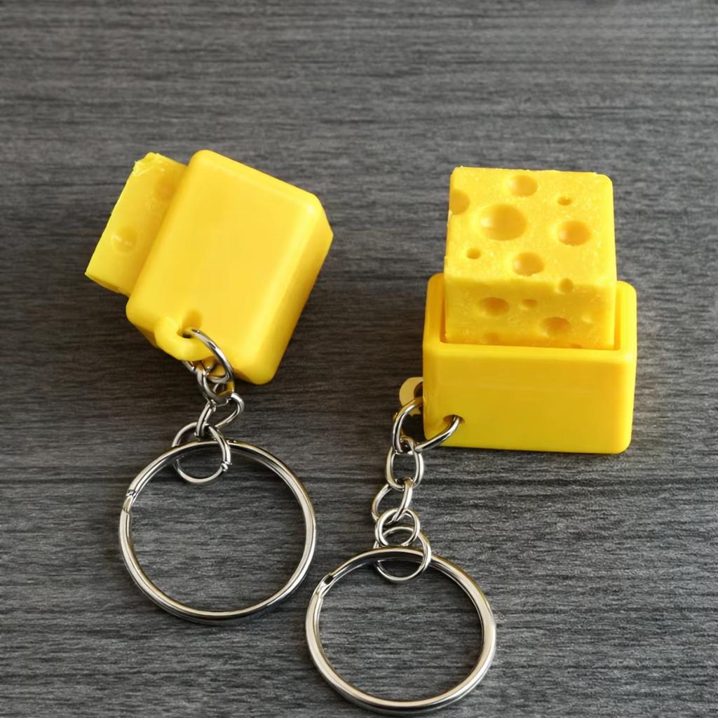 Mini Cheese Clicker Keyboard Keychain Fidget Toy Stress Relief Sensory Toy Fidget Button Cheese Keycap Adhd Anti-Anxiety Gadget