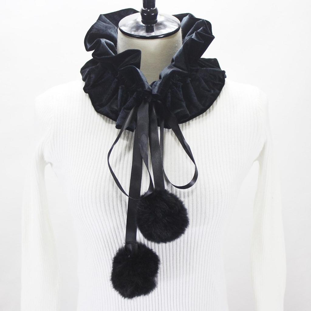 Victorian Vintage Pom Pom Neck Ruff Ruffle Collar Layered Clown Neck Collar Tie Cosplay Accessories for Women