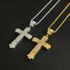 Men's Gold-Plated Retro Cross Pendant Hip-Hop Necklace with Full Diamond Encrustation
