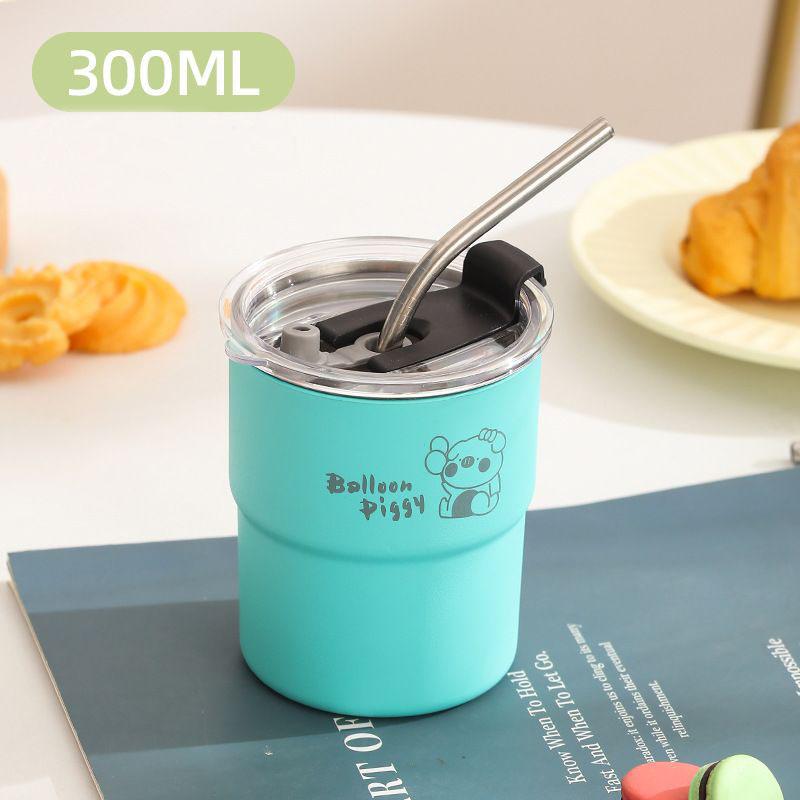 300ml Drinking Cup With Straw Portable Stainless Steel Coffee Cups Mug With Lid Heat Resistant Tea Cup Tumbler Travel Mug