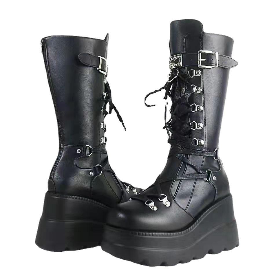 Fashion New Designer Gothic Shoes Womens High Boots Cosplay Mid-calf Boots for Women High Platform Wedges Boots 2025 Autumn Winter Botas