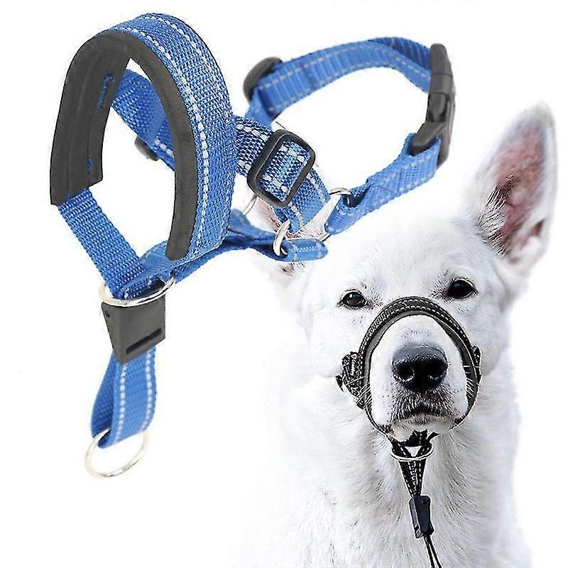 Muselière pour chien Anti-aboiement Anti-morsure Réglable Manchon pour animal de compagnie Cordelette de bouche en nylon Bleu