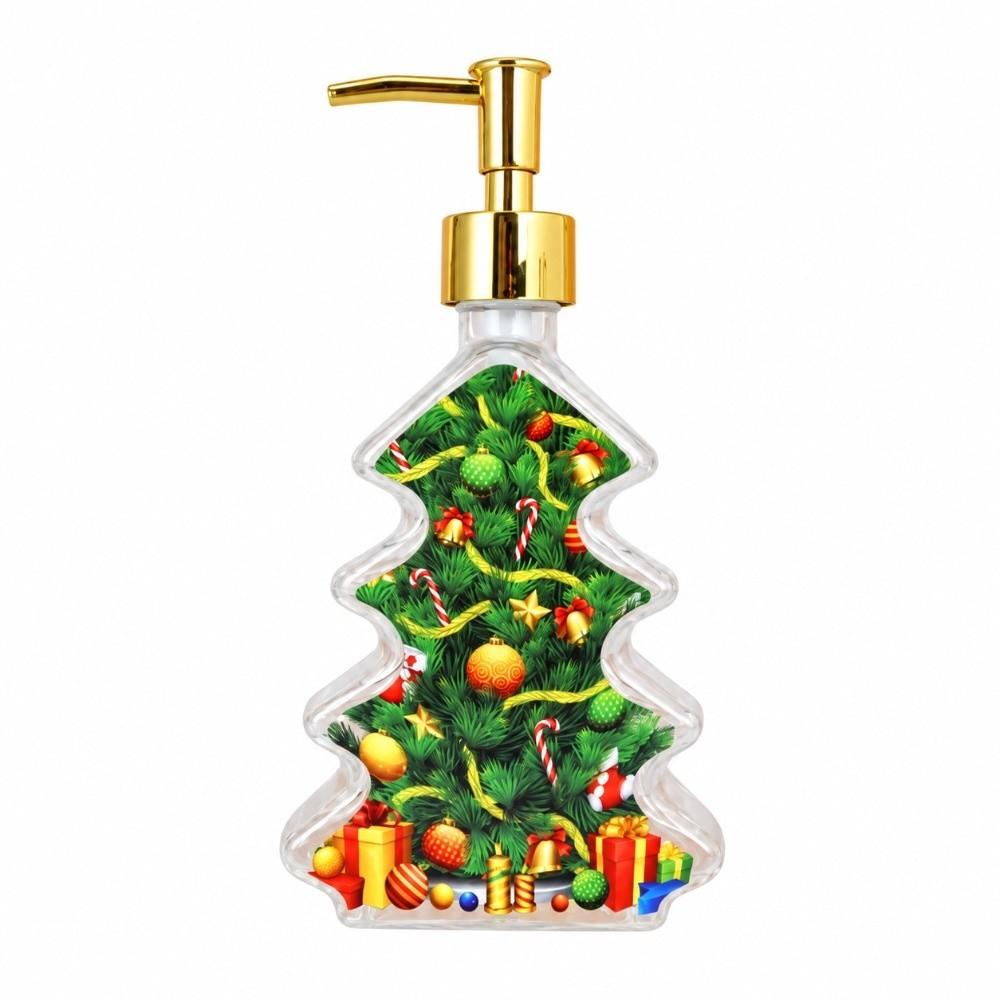 Christmas Tree Shape Soap Dispenser Reusable Glass Dispenser Bottle Countertop