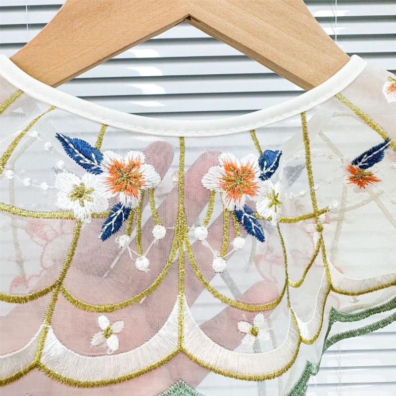 Embroidered Rabbit Faux Collar Decorative Collar for Ancient Costume Removable False Collar Little Girl Adjustable Shawl