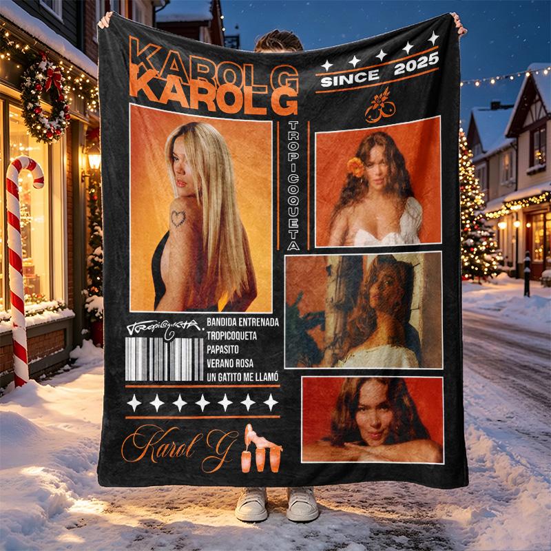 Karol G Pattern Blanket for Home Decoration, Bed, Sofa, Car Travel, Camping, Suitable for All Seasons, Birthday Christmas Gift