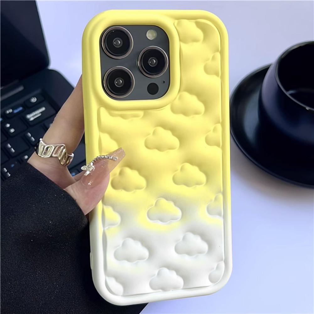 Gradient Color 3D Clouds Pattern Phone Case For iPhone 15 13 12 11 Pro Max 14 Pro Max Matte Shockproof Soft Silicone Girl Cover