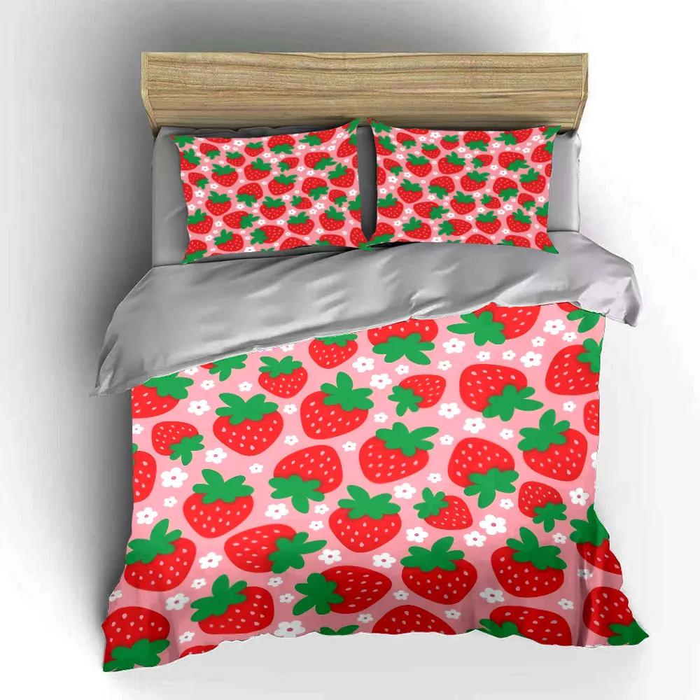 Strawberry Pattern Decor Set Soft Comfortable Duvet Cover Bedding Set Included 1*Duvet Cover & 2*Pillowcases gift