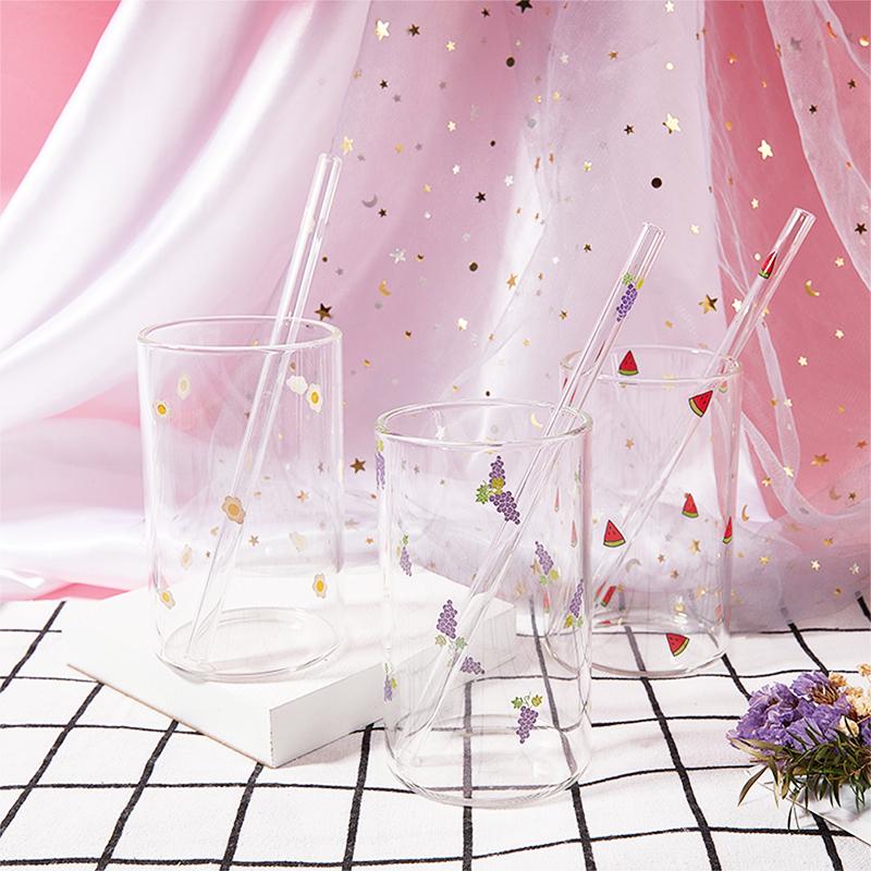 300 ml jahodový roztomilý severský skleněný hrnek se slámovým mlékem, tepelně odolný skleněný hrnek