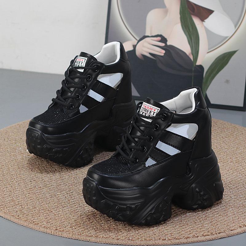 Fashion 13CM Air Mesh Synthetic Leather High Brand Chunky Sneaker Sandals Comfy Summer Women Fashion Shoes Platform Wedge Flats