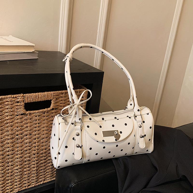 2026 Spring & Summer New Fashion Cute Dots Glossy PU Boston Shoulder Bags Retro Fresh Exquisite Stylish Design Women's Handbags