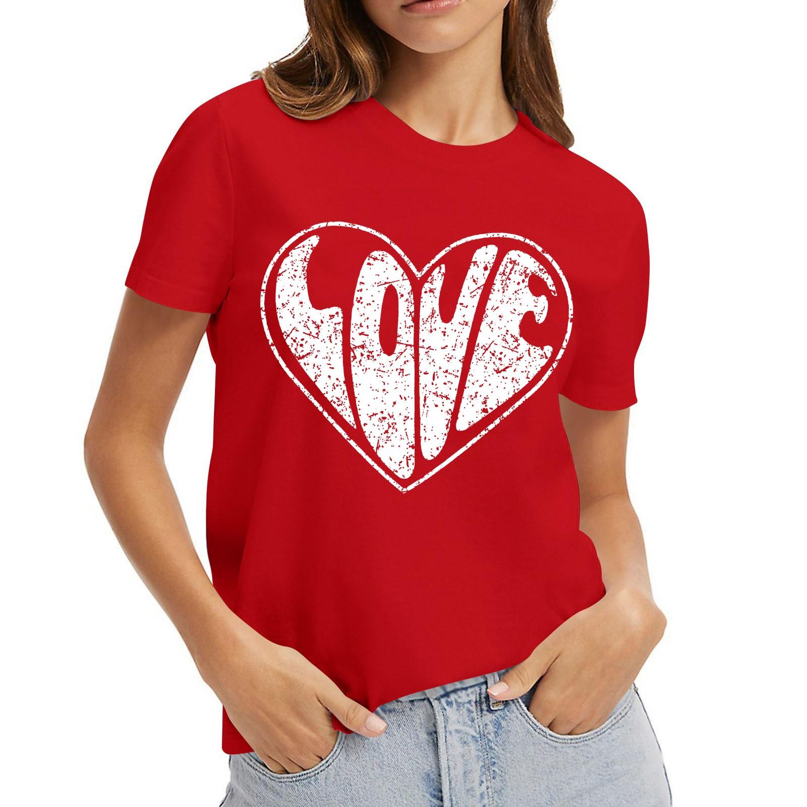 

Женский повседневный свитер с короткими рукавами и круглым вырезом с принтом ко Дню святого Валентина L винный