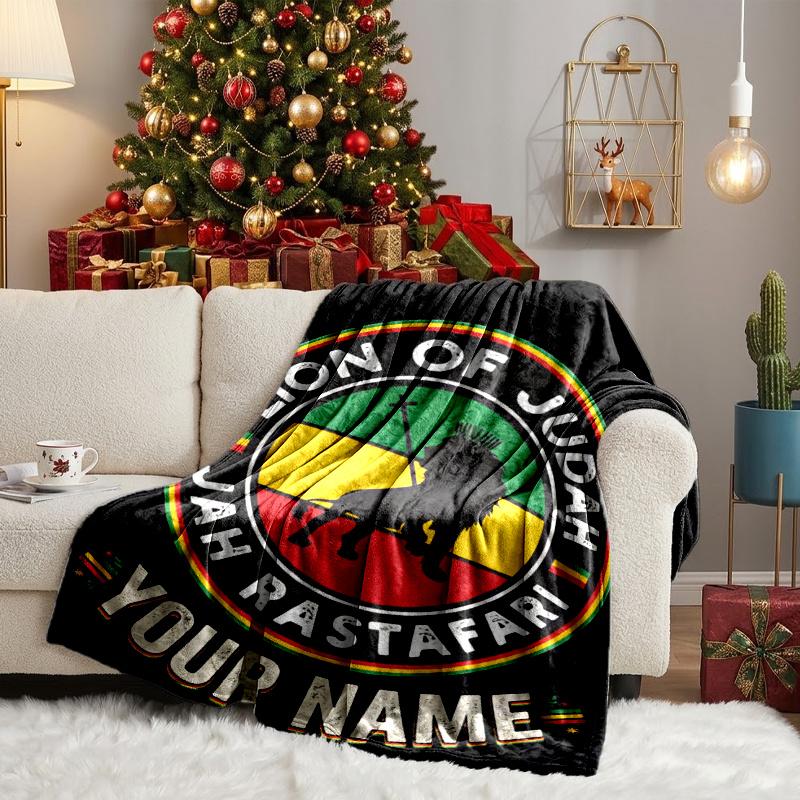 Custom Name Ethiopian Flag Lion Stars Blanket Flannel Blanket for Camping, Hiking, Garden Parties, Picnic Essentials,gift for family and friend
