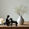 Black Resin Cute Puppy and Owner Statue Desktop Ornaments Modern Minimalist Artistic Style Creative Sculpture Crafts Home Decor