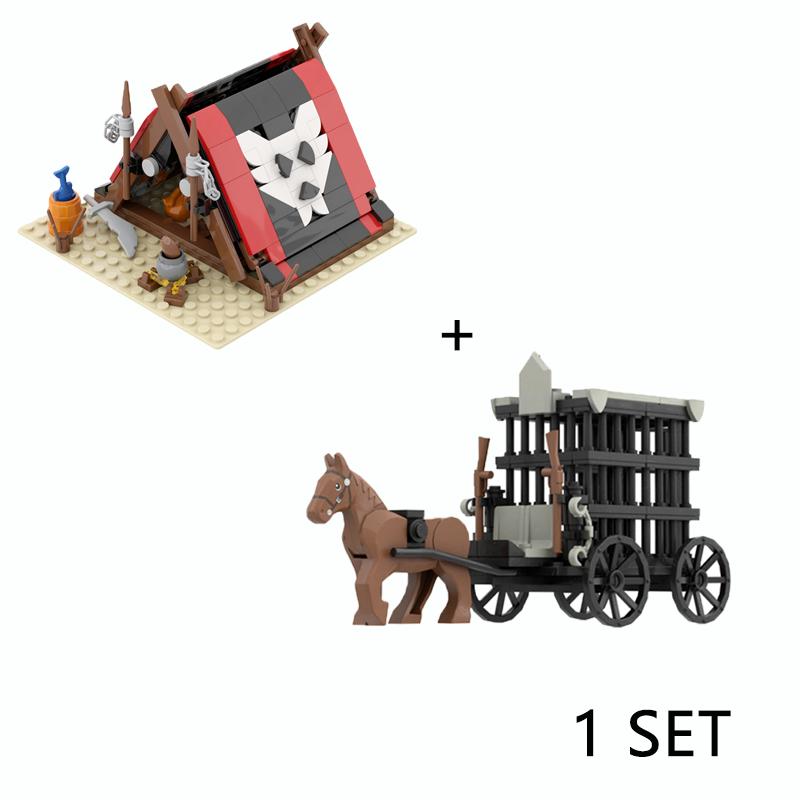 Средневековый военный замок рыцарь строительные блоки черный белый боевой конь оружие кирпичи вид улицы совместимые фигурки игрушки