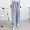 New Arrivals Open Run Women Seersucker Cotton Mix Wide Pants Color Block Stripe