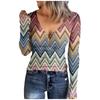 Women's V Neck T-shirt Fashion Casual Print Button Long Sleeve Top