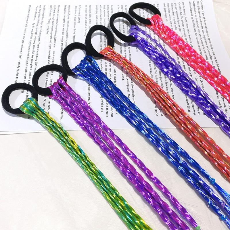 1pc Gradient Colorful Braid Synthetic Hair Ponytail Rope Tie Girl Princess Color Tail Wig Children's Styling Accessories Braider