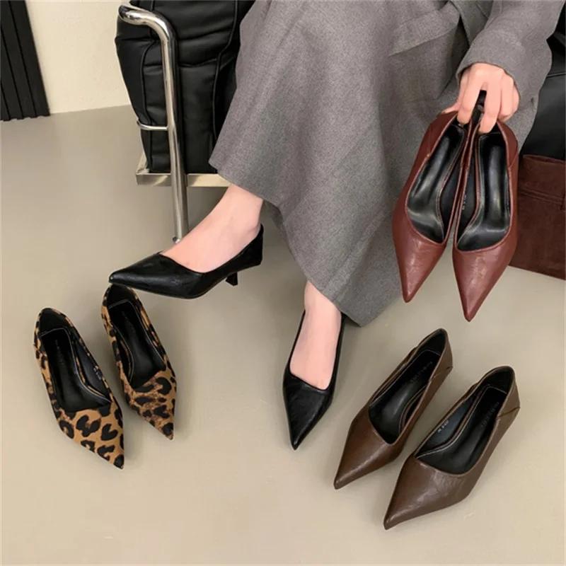 Fashion Fashion Pointed Toe Woman Pumps Leopard Print Thin Low Heels Women Shoes Brand Mules Elegant Casual Party Shoes Zapatos De Mujer