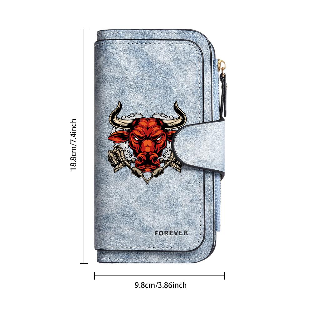 Stylish Bull Pattern Long Wallet Forever Design Portable Functional Purse for Daily Use
