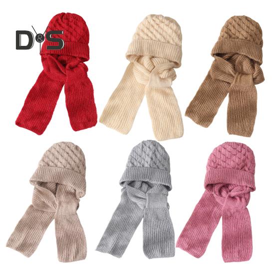 Women Winter Hat with Integrated Scarf Thick Warm Knitted Windproof High Elasticity Full Protection Outdoor Travel Cold Weather Cycling Cap