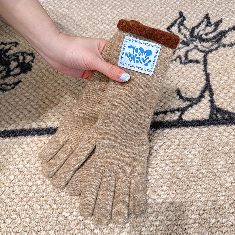 Winter Contains Wool Playful Touchscreen Design Gift Thickened Warmth Colorblock Comfortable Long Gloves Versatile Multi-Color