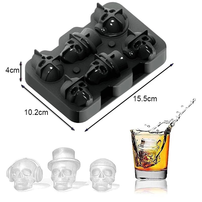 Silikonowa kulka 3D, czaszka, diamentowa foremka do lodu, wielokrotnego użytku foremki do kostek lodu, łatwe uwalnianie, do whisky, artykuły Paty