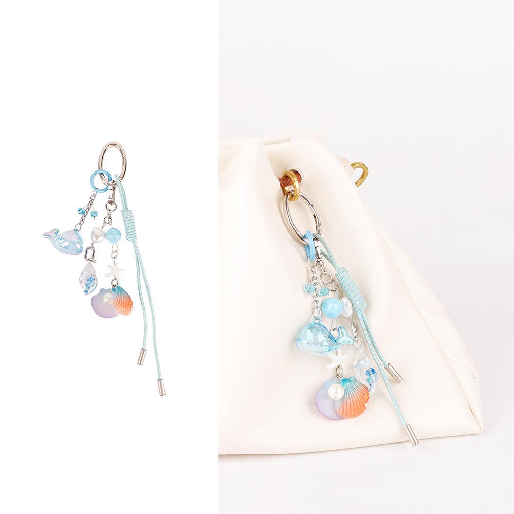 Ins wind ocean series bag pendant colored starfish whale shell woven rope pendant exquisite cute keychain