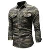 Long Sleeve Army Green Camouflage Denim Shirt Outdoor Climbing Denim Top Men's Vintage Style Trendy Casual Wear Minimalist Fashion Breathable Shirt
