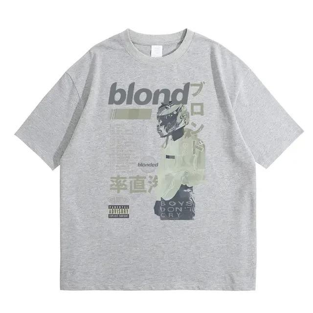 Fashion Ocean Cotton T Shirts Blond Oversized Mens Tshirt Casual Rapper Graphic Male Short Sleeve ONeck Tees Streetwear