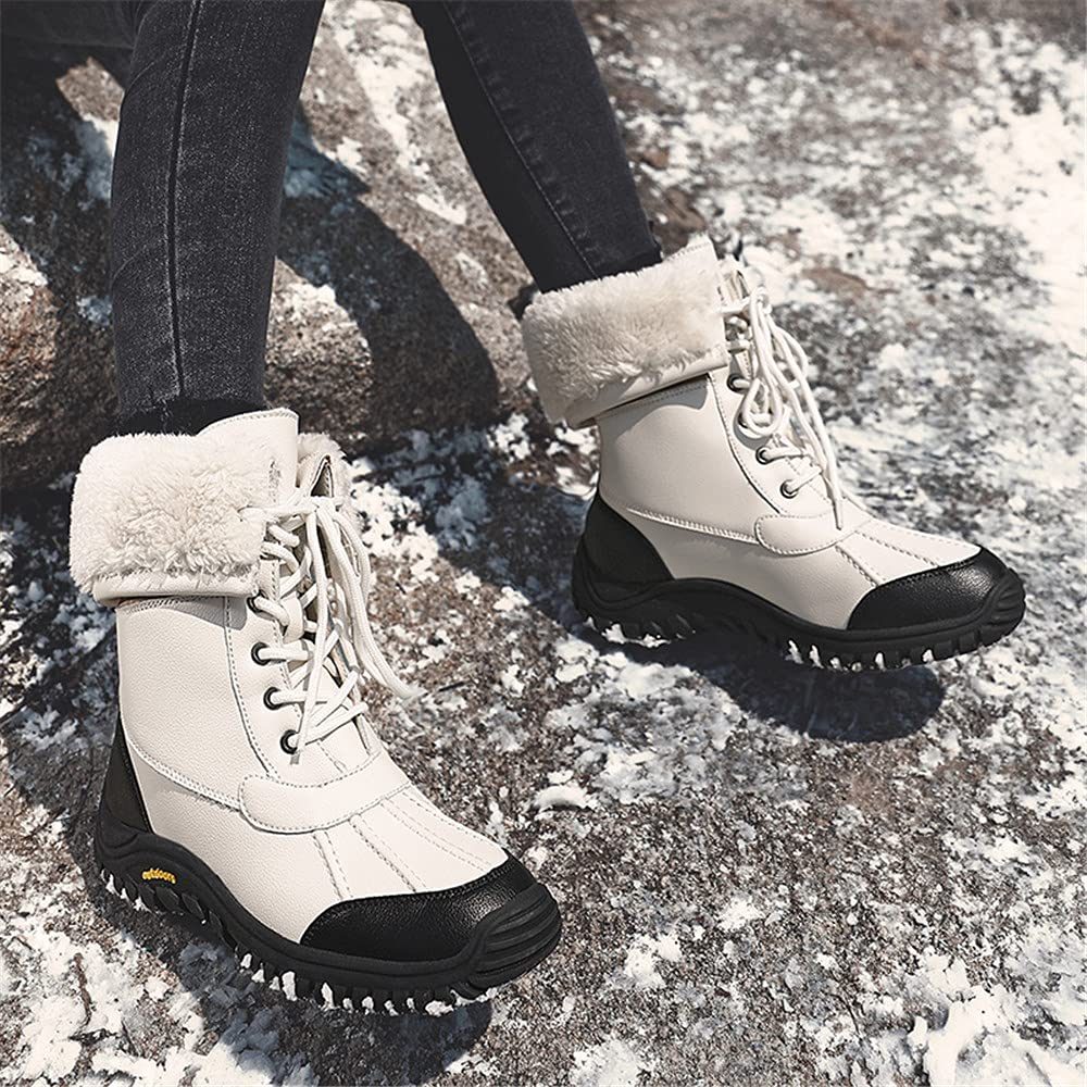 COOJOY Snow Boots with Boa Thick and Size 41 Women's High-Top Lining, Sole, Beige,