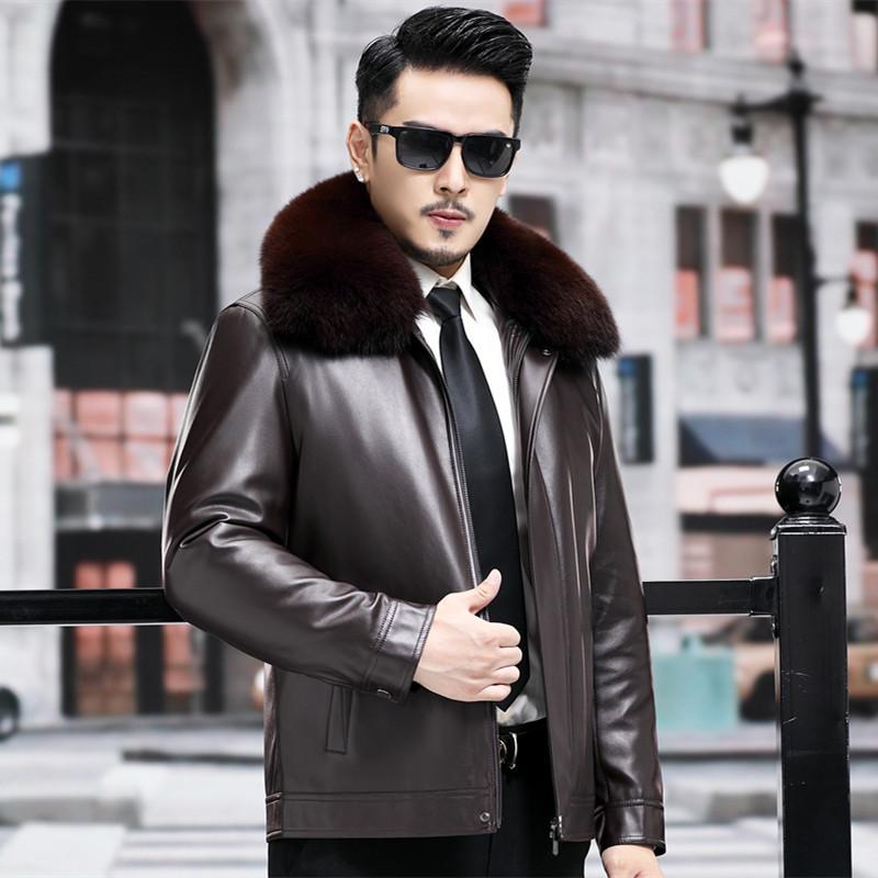 Кожаная куртка мужская овчина золотая норка мех зимняя короткая нейлоновая мужская куртка — фото 2