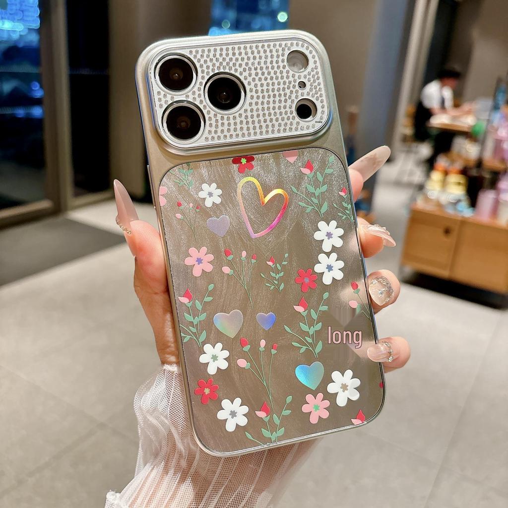 Gauze Flowers Rhinestone Lens iPhone 17 & 16 Pro Max Electroplated Hard Case