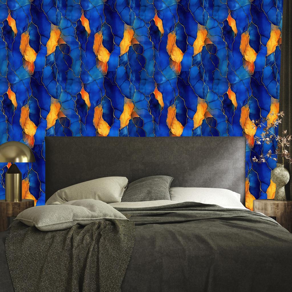 Ink Blue, Navy Blue and Gold Wallpaper for Living Room and Bedroom 50x1000