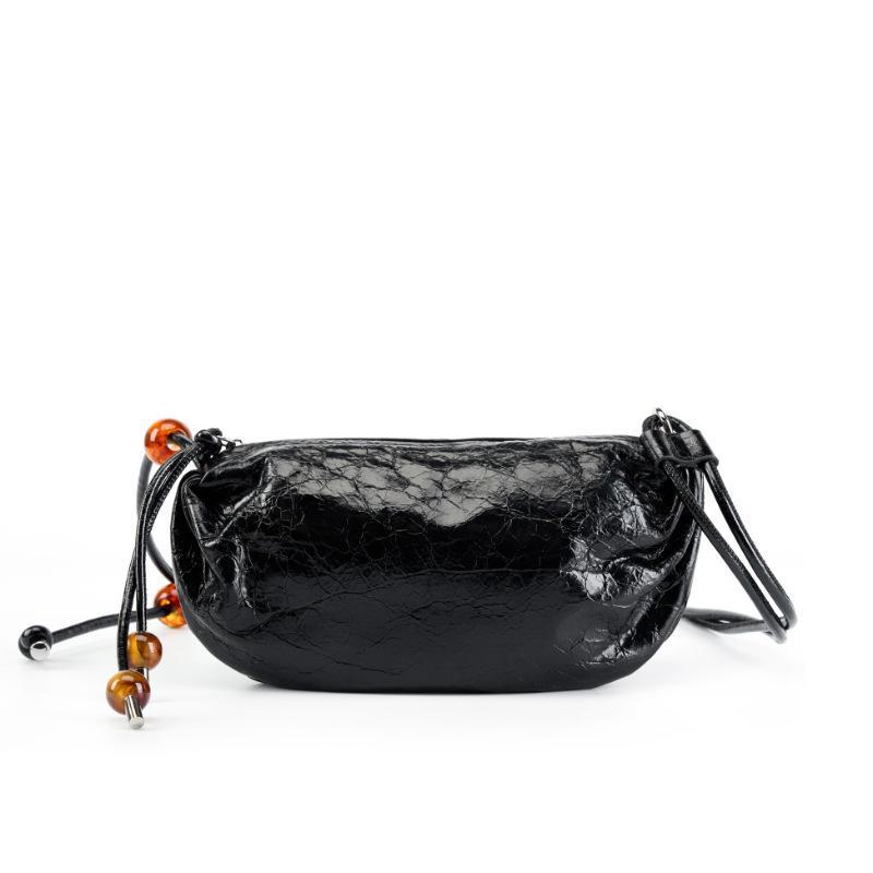 

Сумка-пельмень кроссбоди из плиссированной кожи ручной работы в китайском стиле - Женский повседневный дизайн чёрный