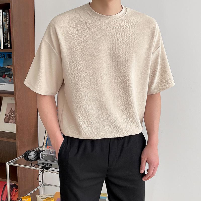 

MYQ Мужская корейская летняя хлопковая футболка свободного кроя с коротким рукавом из однотонного хлопка