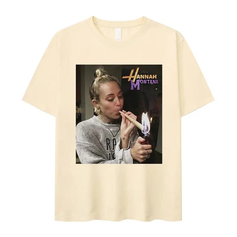 2026 Miley Cyrus Funny Smoking T Shirt Hannah Montana Aesthetic Vintage T-shirt Men Women Summer Oversized Cotton Tshirt Tops Clothes