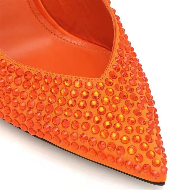 Fashion Summer Rhinestone 10cm High Heel Sandals Women Party Wedding Bride Shoes Large 34-43 Red Orange Blue Satin Banquet Female Shoes
