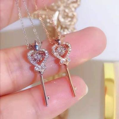 Key Necklace for Women Korean Style Student Fresh Inlaid Zircon Key Pendant Clavicle Chain Plated Rose Gold Cross Chain