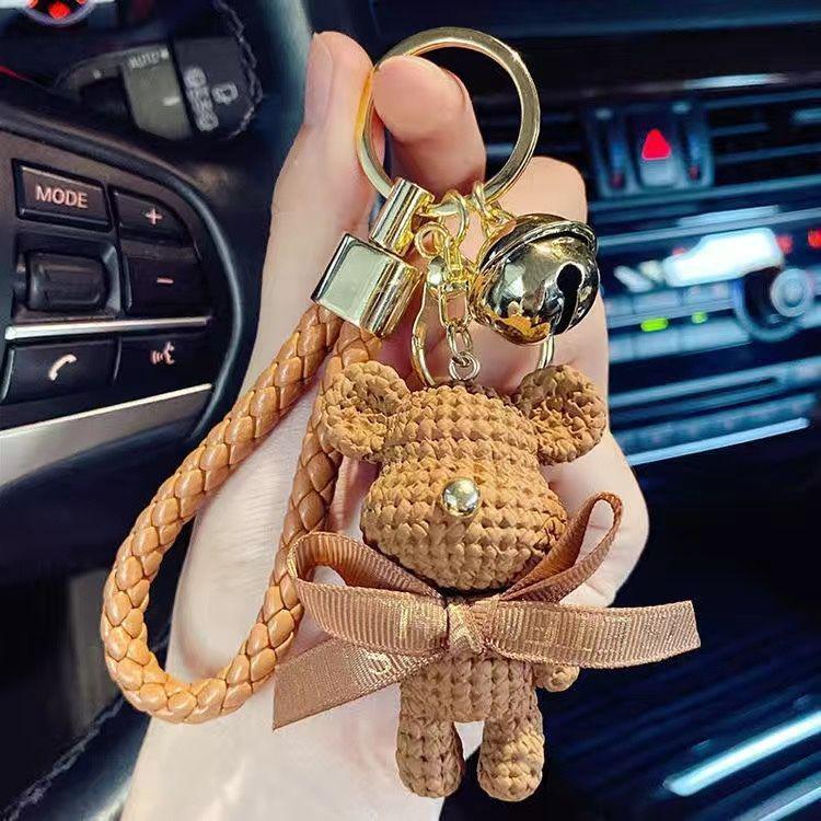 Trendy Knitted Bear Keychain Figurine - Women's Cartoon Backpack & Car Ornament Gift