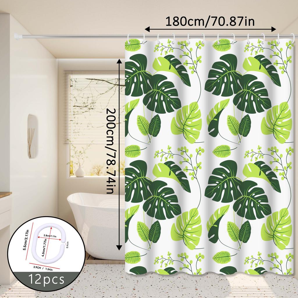 Fresh And Natural Style Turtle Leaf Bathroom Partition Curtain, Green Bathroom Space, Blocks Privacy And Is Aesthetically Pleasing