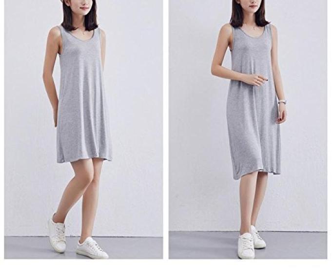 Aspersio Sleeveless Feminine Tank Top Available in Mini and Long Perfect for Maternity Girly Dress Solid Decollete Sleeveless Stretch Women's Dress,