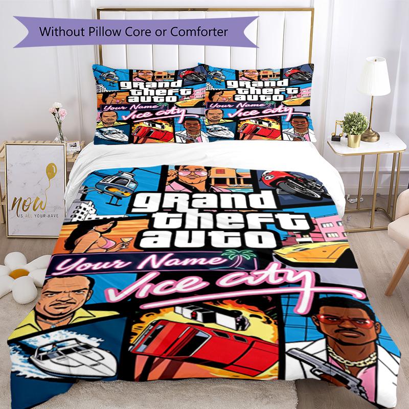Gta Customize Text Bed Sheet Set Perfect for Decorate room Wrinkle Resistant Bedroom Decor Gift for Festivals