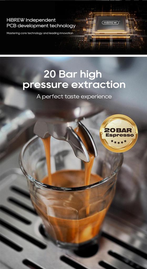 HiBREW H10A Semi Automatic Espresso Coffee Machine, 19Bar Pressure, Milk Frother