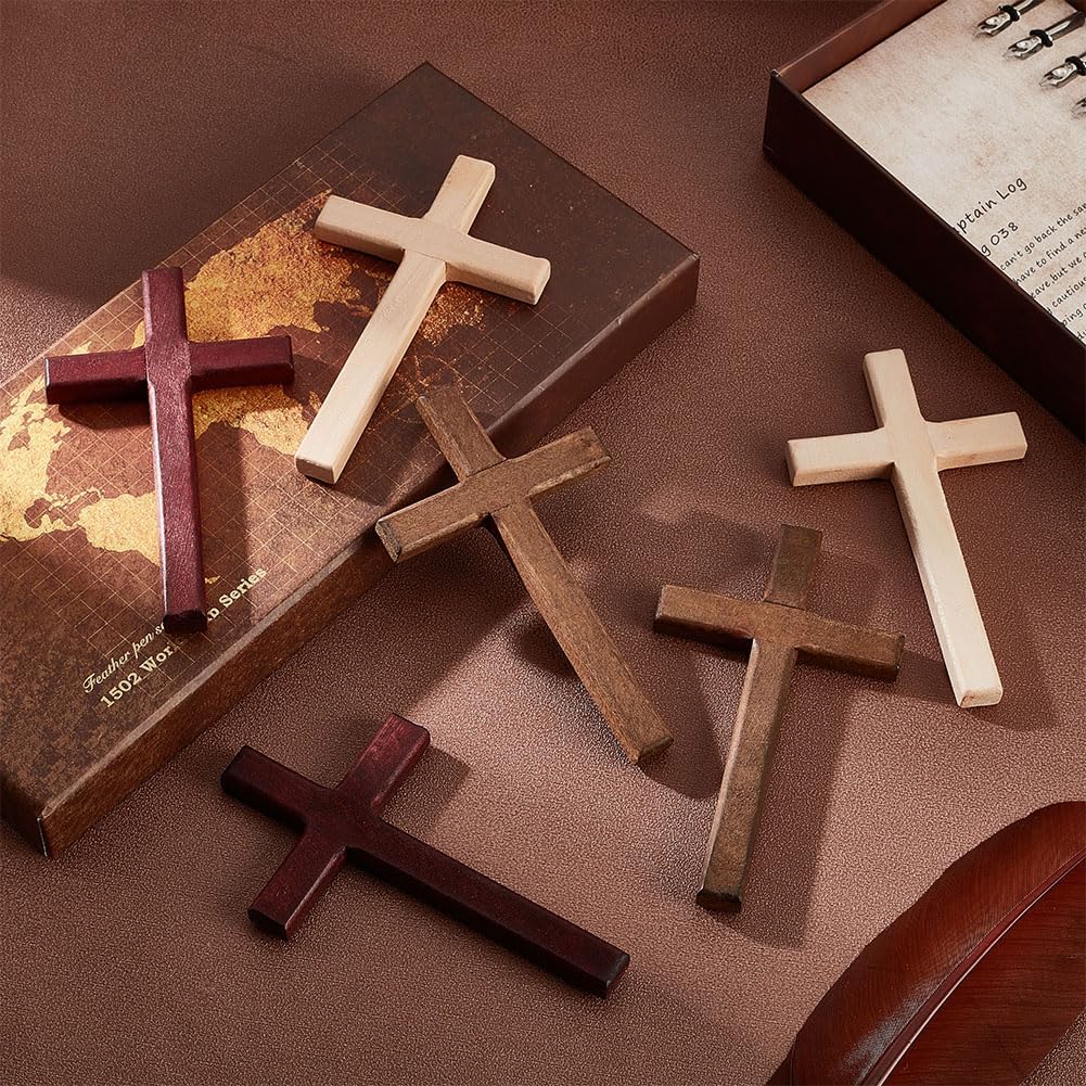 PH PandaHall 6pcs Easter Wooden Crosses, 3 Colors Cross Hand Held Prayer Crosses Wooden Home Decor for Easter Weddings Party Meditation Christmas