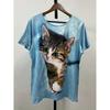 3D Katzenprint Freizeit-T-Shirt Damen Lässiges Kurzarm-Rundhals-T-Shirt mit 3D-Katzenprint, Modisches Oberteil für den täglichen Gebrauch