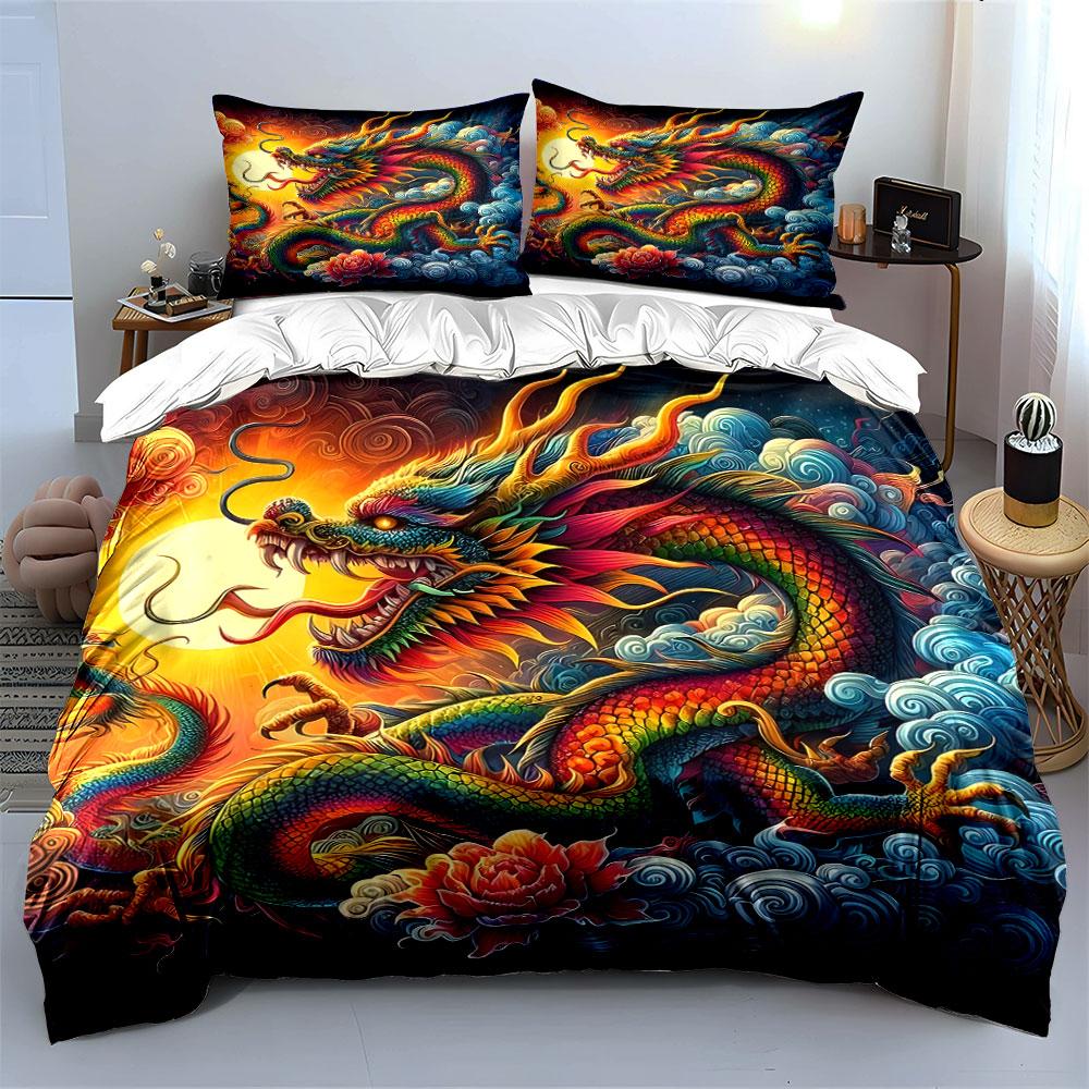Fiery Dragon's Radiant Dance. Bedding Sets Duvet Covers Pillowcases(1* Duvet Cover 2* Pillowcases Without Duvet Insert)